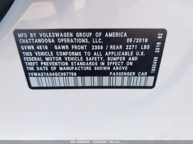 Photo 8 VIN: 1VWAS7A34GC057758 - VOLKSWAGEN PASSAT 