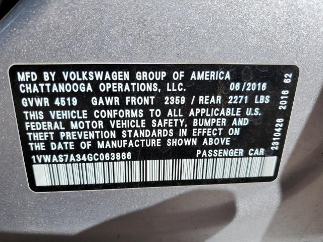 Photo 11 VIN: 1VWAS7A34GC063866 - VOLKSWAGEN PASSAT S 