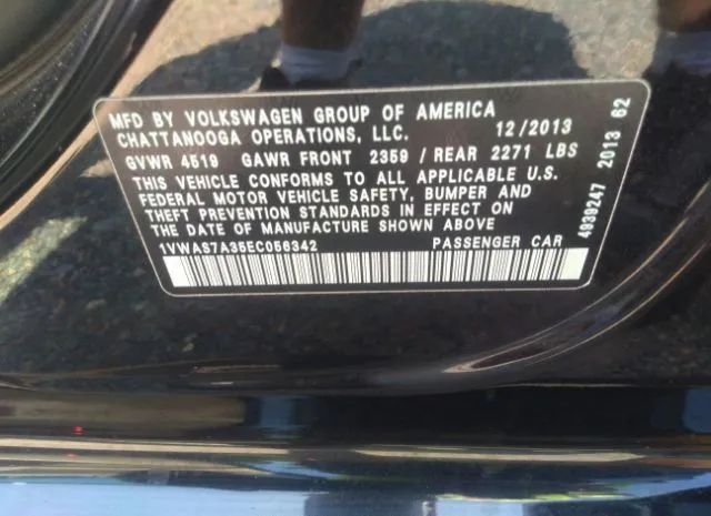 Photo 8 VIN: 1VWAS7A35EC056342 - VOLKSWAGEN PASSAT 