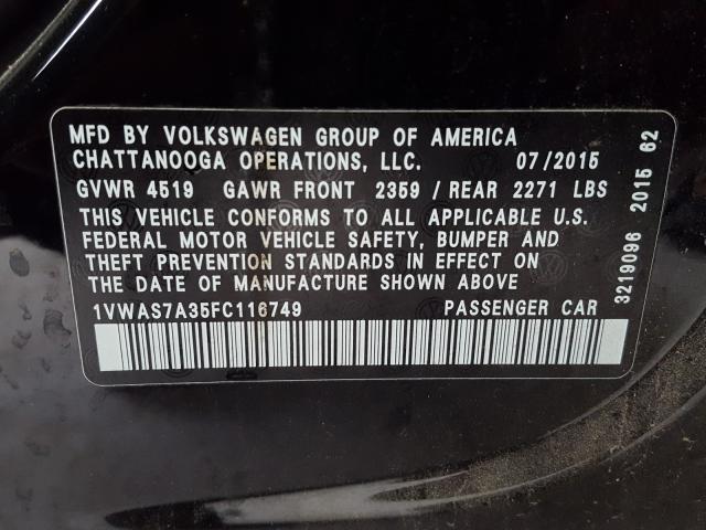 Photo 9 VIN: 1VWAS7A35FC116749 - VOLKSWAGEN PASSAT 