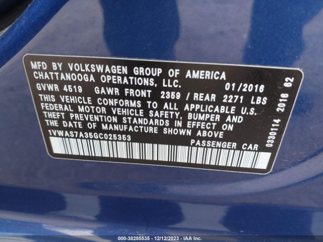 Photo 8 VIN: 1VWAS7A35GC025353 - VOLKSWAGEN PASSAT 