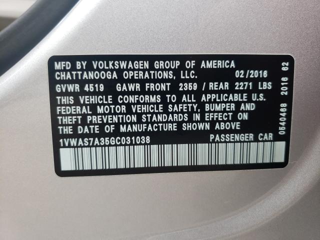 Photo 9 VIN: 1VWAS7A35GC031038 - VOLKSWAGEN PASSAT 