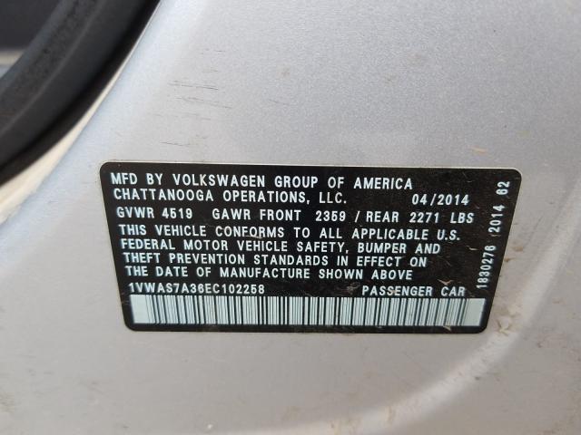 Photo 9 VIN: 1VWAS7A36EC102258 - VOLKSWAGEN PASSAT 