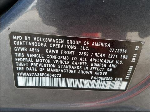 Photo 9 VIN: 1VWAS7A36FC004073 - VOLKSWAGEN PASSAT 