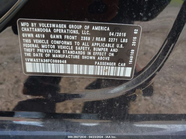 Photo 8 VIN: 1VWAS7A36FC089948 - VOLKSWAGEN PASSAT 