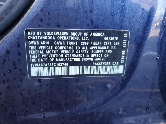 Photo 11 VIN: 1VWAS7A36FC102746 - VOLKSWAGEN PASSAT S 