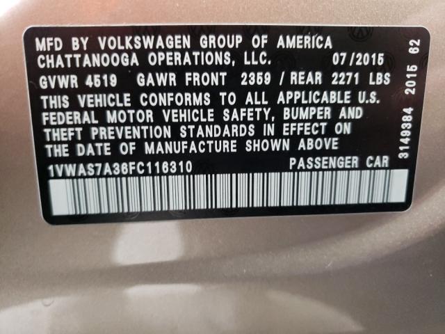 Photo 9 VIN: 1VWAS7A36FC116310 - VOLKSWAGEN PASSAT 