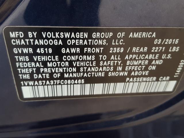 Photo 9 VIN: 1VWAS7A37FC080465 - VOLKSWAGEN PASSAT 