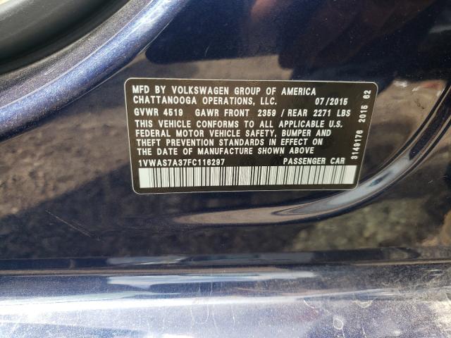 Photo 9 VIN: 1VWAS7A37FC116297 - VOLKSWAGEN PASSAT 