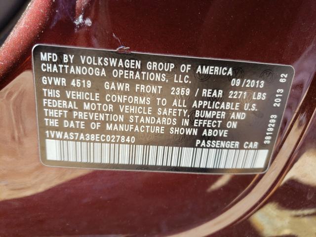 Photo 9 VIN: 1VWAS7A38EC027840 - VOLKSWAGEN PASSAT 