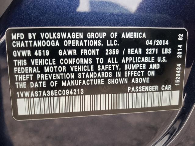 Photo 9 VIN: 1VWAS7A38EC094213 - VOLKSWAGEN PASSAT 