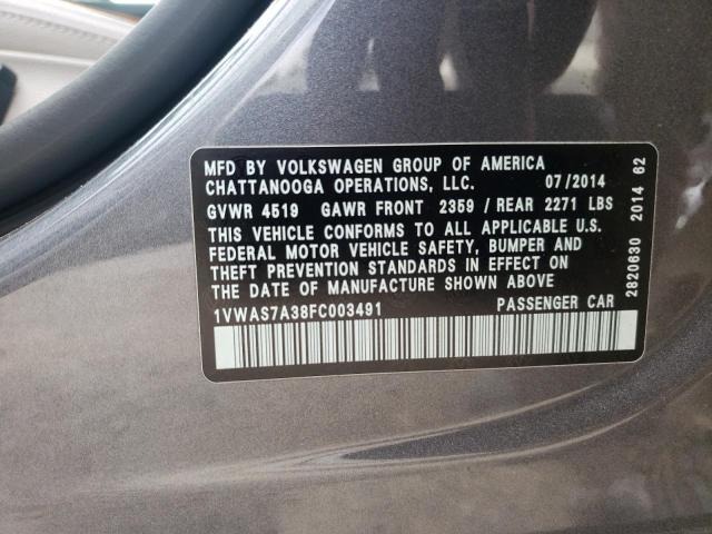 Photo 11 VIN: 1VWAS7A38FC003491 - VOLKSWAGEN PASSAT 