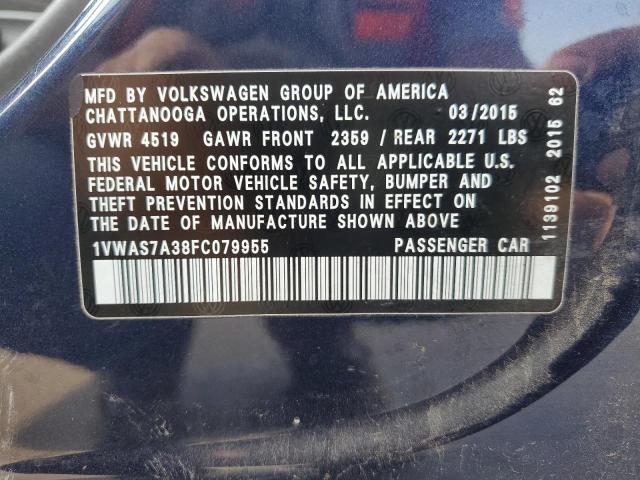 Photo 12 VIN: 1VWAS7A38FC079955 - VOLKSWAGEN PASSAT S 