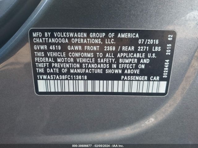 Photo 8 VIN: 1VWAS7A38FC113618 - VOLKSWAGEN PASSAT 