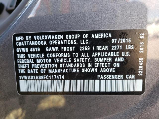 Photo 9 VIN: 1VWAS7A38FC117474 - VOLKSWAGEN PASSAT 