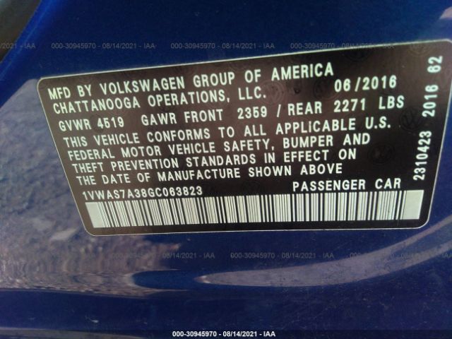 Photo 8 VIN: 1VWAS7A38GC063823 - VOLKSWAGEN PASSAT 