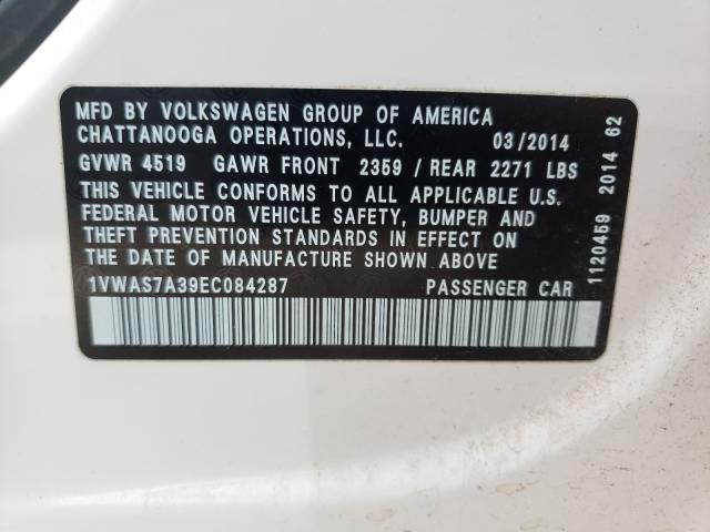 Photo 9 VIN: 1VWAS7A39EC084287 - VOLKSWAGEN PASSAT S 