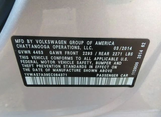 Photo 8 VIN: 1VWAS7A39EC084371 - VOLKSWAGEN PASSAT 