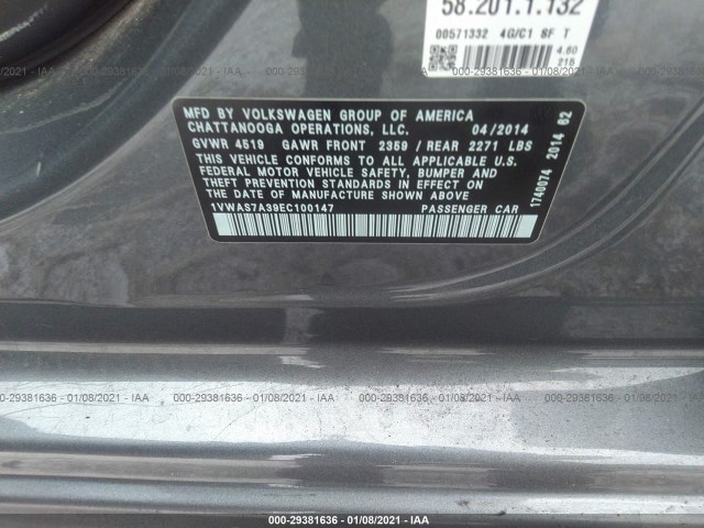 Photo 8 VIN: 1VWAS7A39EC100147 - VOLKSWAGEN PASSAT 