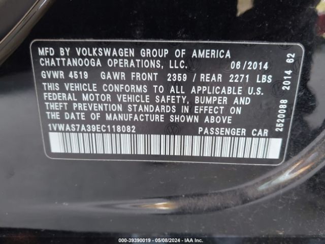 Photo 8 VIN: 1VWAS7A39EC118082 - VOLKSWAGEN PASSAT 