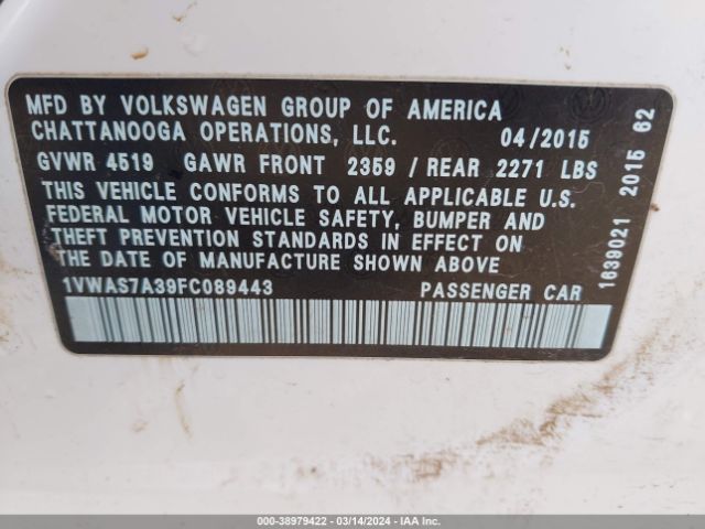 Photo 8 VIN: 1VWAS7A39FC089443 - VOLKSWAGEN PASSAT 