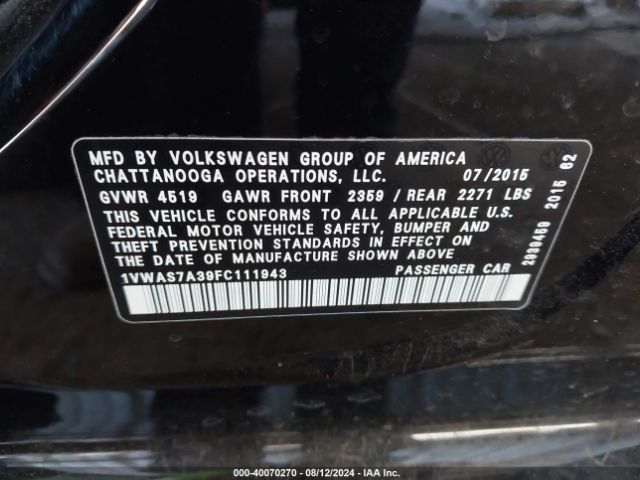 Photo 8 VIN: 1VWAS7A39FC111943 - VOLKSWAGEN PASSAT 