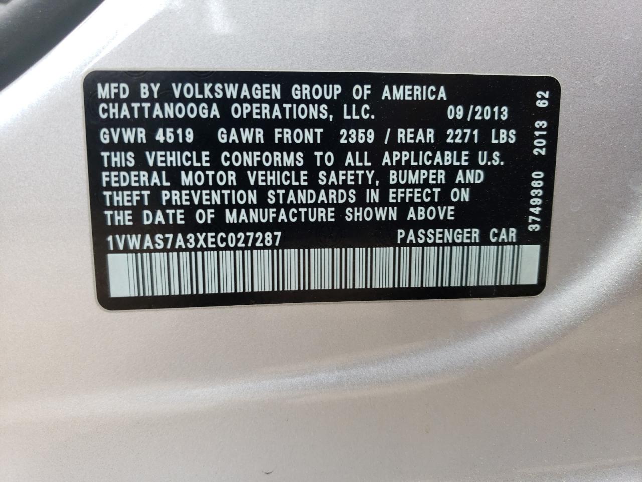 Photo 11 VIN: 1VWAS7A3XEC027287 - VOLKSWAGEN PASSAT 