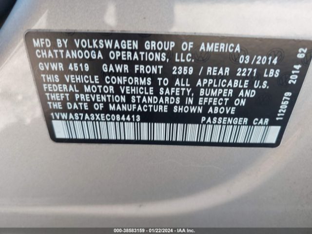 Photo 8 VIN: 1VWAS7A3XEC084413 - VOLKSWAGEN PASSAT 