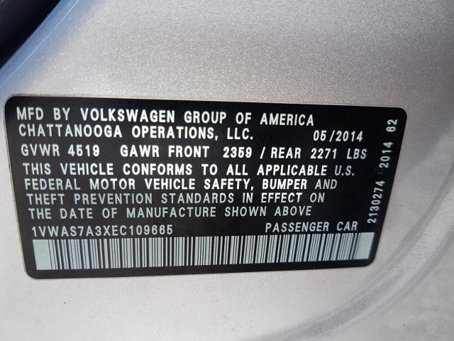 Photo 9 VIN: 1VWAS7A3XEC109665 - VOLKSWAGEN PASSAT 