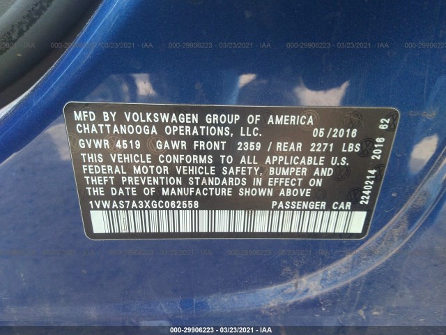 Photo 8 VIN: 1VWAS7A3XGC062558 - VOLKSWAGEN PASSAT 