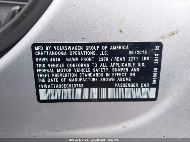 Photo 8 VIN: 1VWAT7A30EC023763 - VOLKSWAGEN PASSAT 