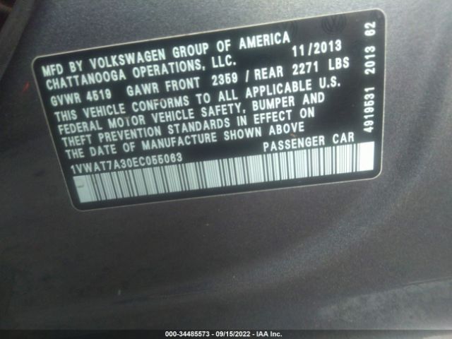 Photo 8 VIN: 1VWAT7A30EC055063 - VOLKSWAGEN PASSAT 