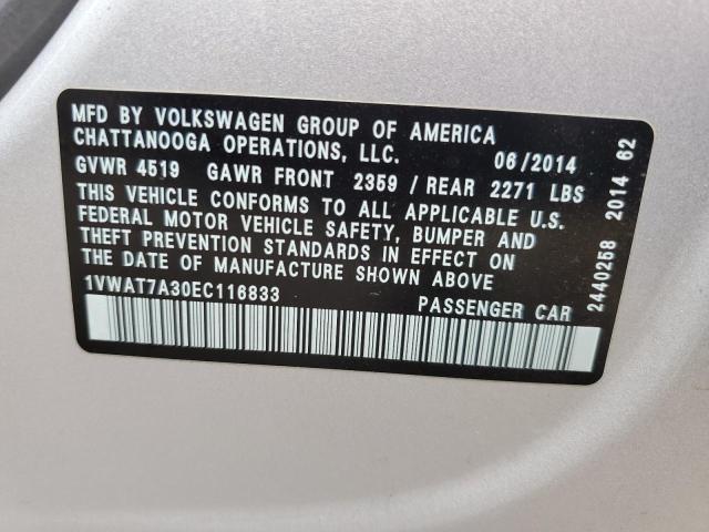 Photo 11 VIN: 1VWAT7A30EC116833 - VOLKSWAGEN PASSAT 