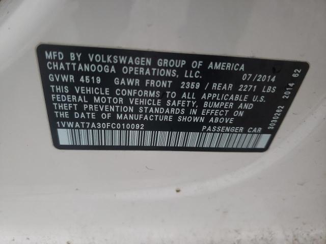 Photo 9 VIN: 1VWAT7A30FC010092 - VOLKSWAGEN PASSAT 