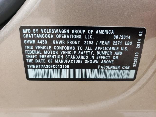 Photo 9 VIN: 1VWAT7A30FC013106 - VOLKSWAGEN PASSAT 