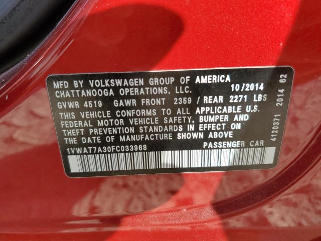 Photo 12 VIN: 1VWAT7A30FC033968 - VOLKSWAGEN PASSAT S 