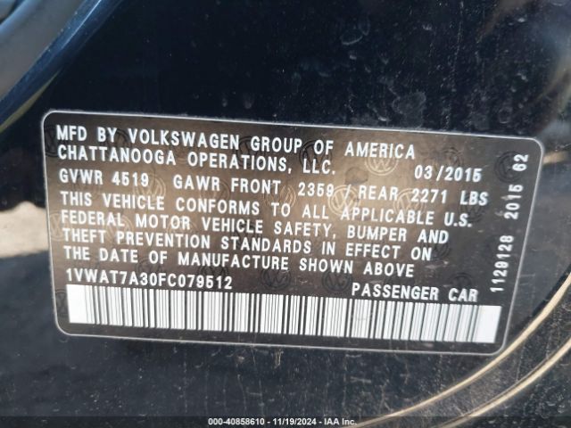 Photo 8 VIN: 1VWAT7A30FC079512 - VOLKSWAGEN PASSAT 