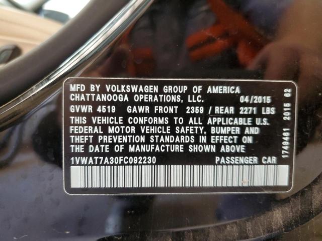 Photo 11 VIN: 1VWAT7A30FC092230 - VOLKSWAGEN PASSAT 