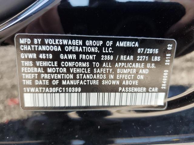 Photo 11 VIN: 1VWAT7A30FC110399 - VOLKSWAGEN PASSAT S 