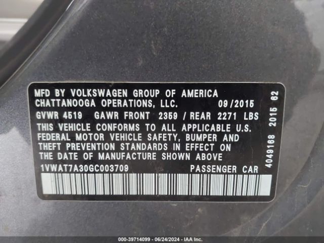 Photo 8 VIN: 1VWAT7A30GC003709 - VOLKSWAGEN PASSAT 