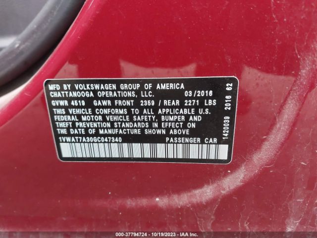 Photo 8 VIN: 1VWAT7A30GC047340 - VOLKSWAGEN PASSAT 