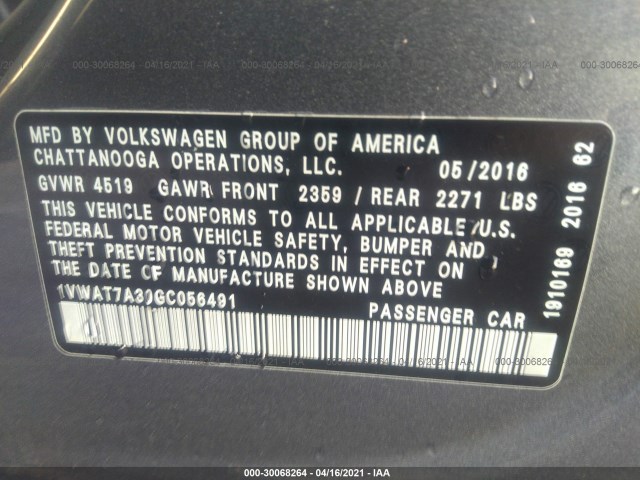 Photo 8 VIN: 1VWAT7A30GC056491 - VOLKSWAGEN PASSAT 