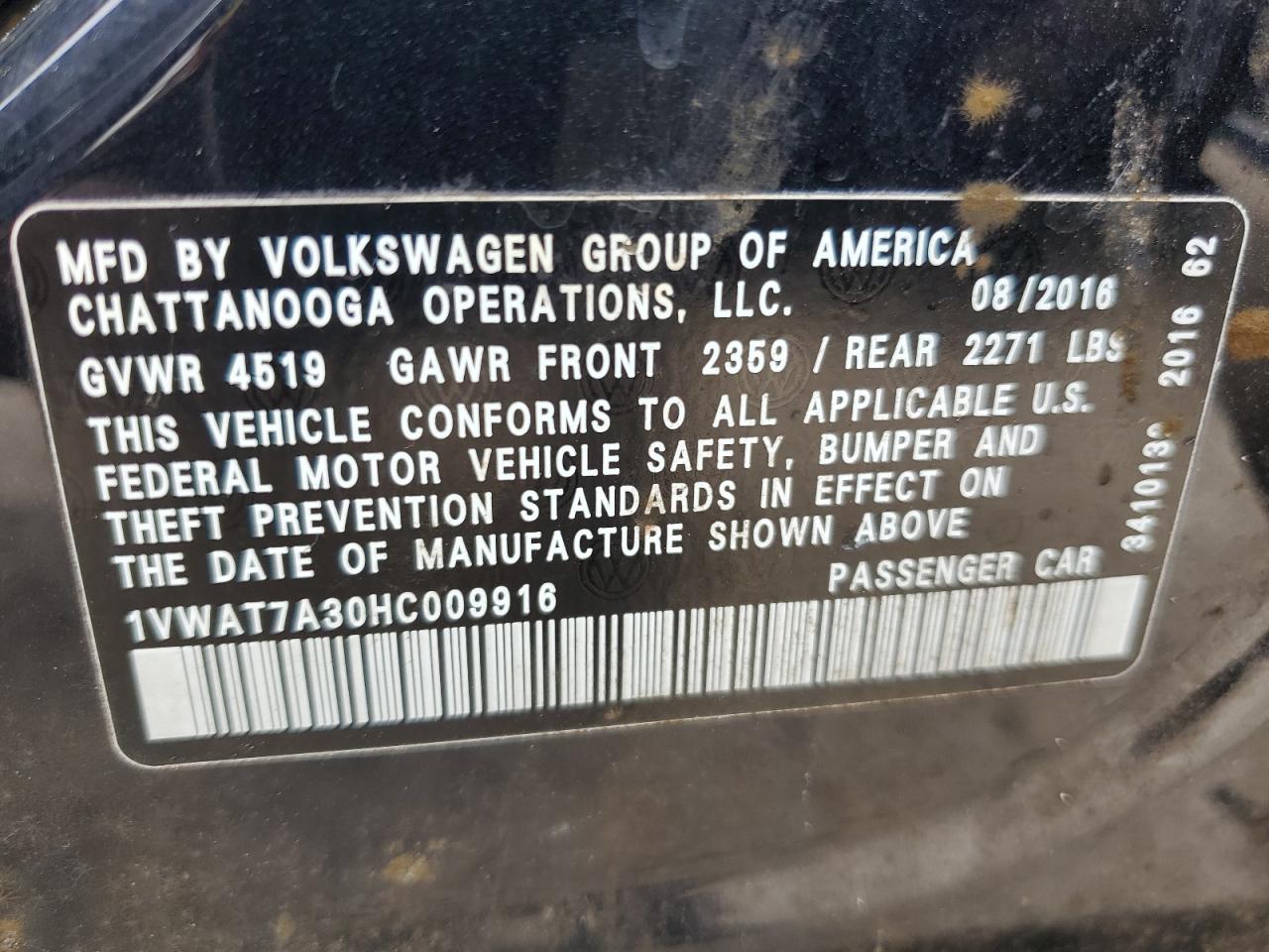 Photo 12 VIN: 1VWAT7A30HC009916 - VOLKSWAGEN PASSAT 