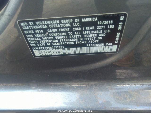 Photo 8 VIN: 1VWAT7A30HC027381 - VOLKSWAGEN PASSAT 