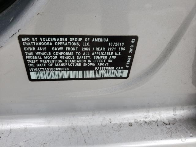 Photo 9 VIN: 1VWAT7A31EC035596 - VOLKSWAGEN PASSAT 