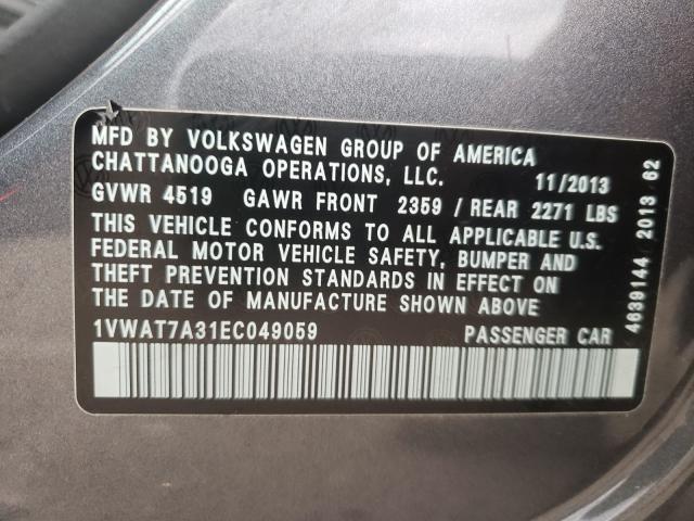 Photo 9 VIN: 1VWAT7A31EC049059 - VOLKSWAGEN PASSAT 