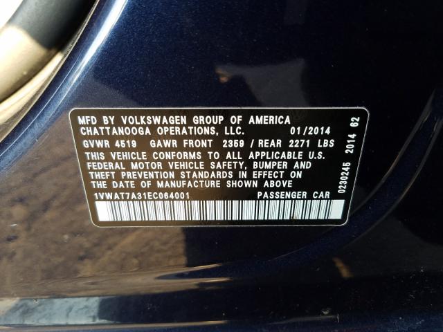 Photo 9 VIN: 1VWAT7A31EC064001 - VOLKSWAGEN PASSAT 