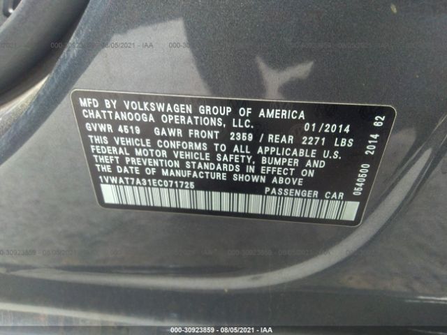 Photo 8 VIN: 1VWAT7A31EC071725 - VOLKSWAGEN PASSAT 