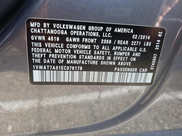 Photo 9 VIN: 1VWAT7A31EC076178 - VOLKSWAGEN PASSAT 