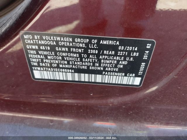 Photo 8 VIN: 1VWAT7A31EC085964 - VOLKSWAGEN PASSAT 